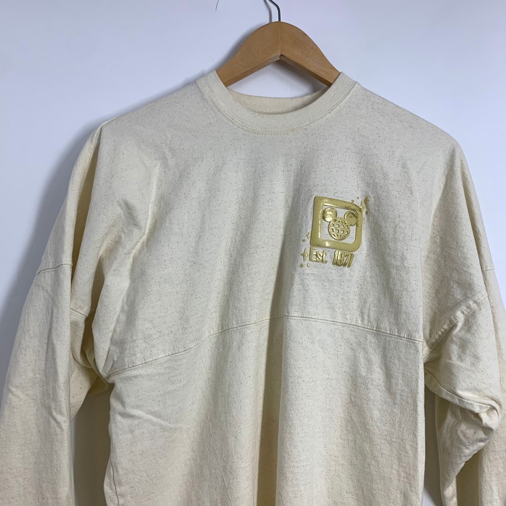 Disney World Spirit Jersey Cream Speckled Mickey Mouse Castle Long Sleeve Womens - Picture 3 of 15